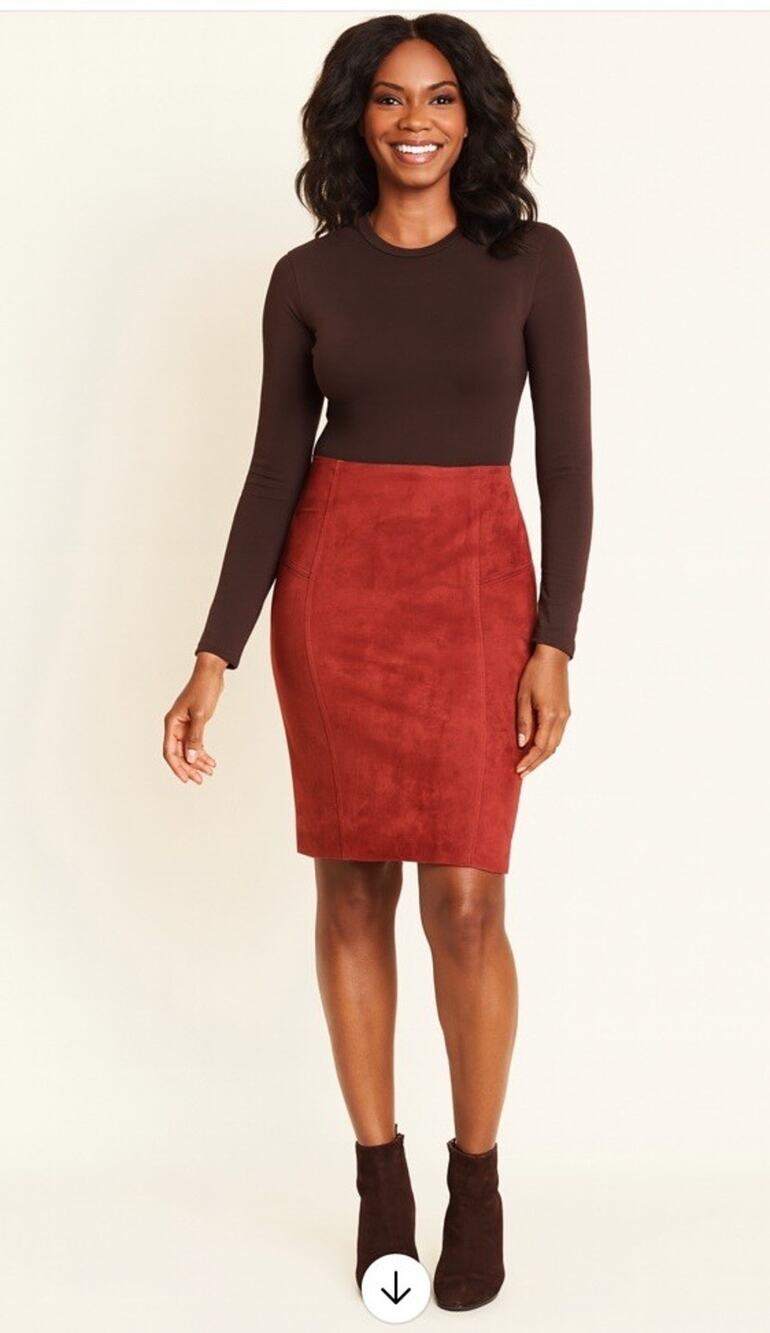 Andrew Marc New York Women’s Large Faux Suede Seamed Pencil Stretch Skirt Rust
